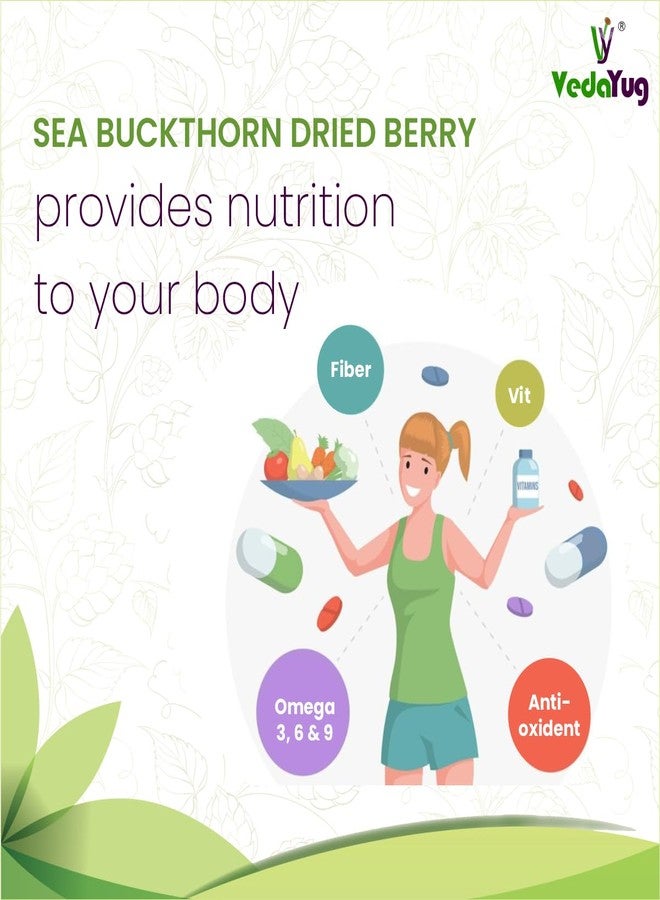 VY VedaYug Himalayan Sea Buckthorn Dry Berry 200 Gram | Nourishes Skin | Vitamin E & C | Sea Buckthorn Berry in Small Cut for Juices, Tea or Recipes - 200g - Image 3